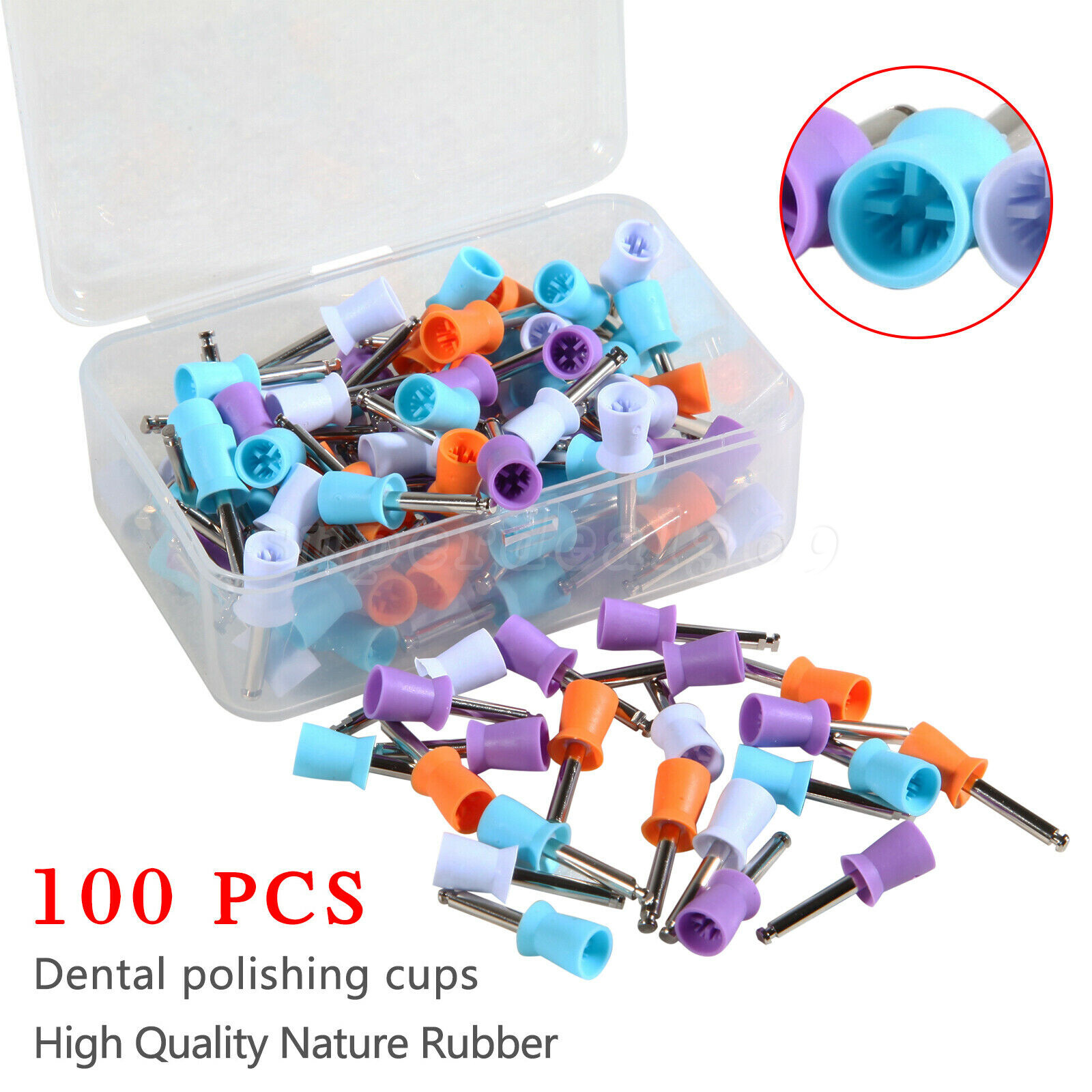 100*Dental Rubber Prophy Tooth Polish Polishing Cups Latch type brush Mixed OR
