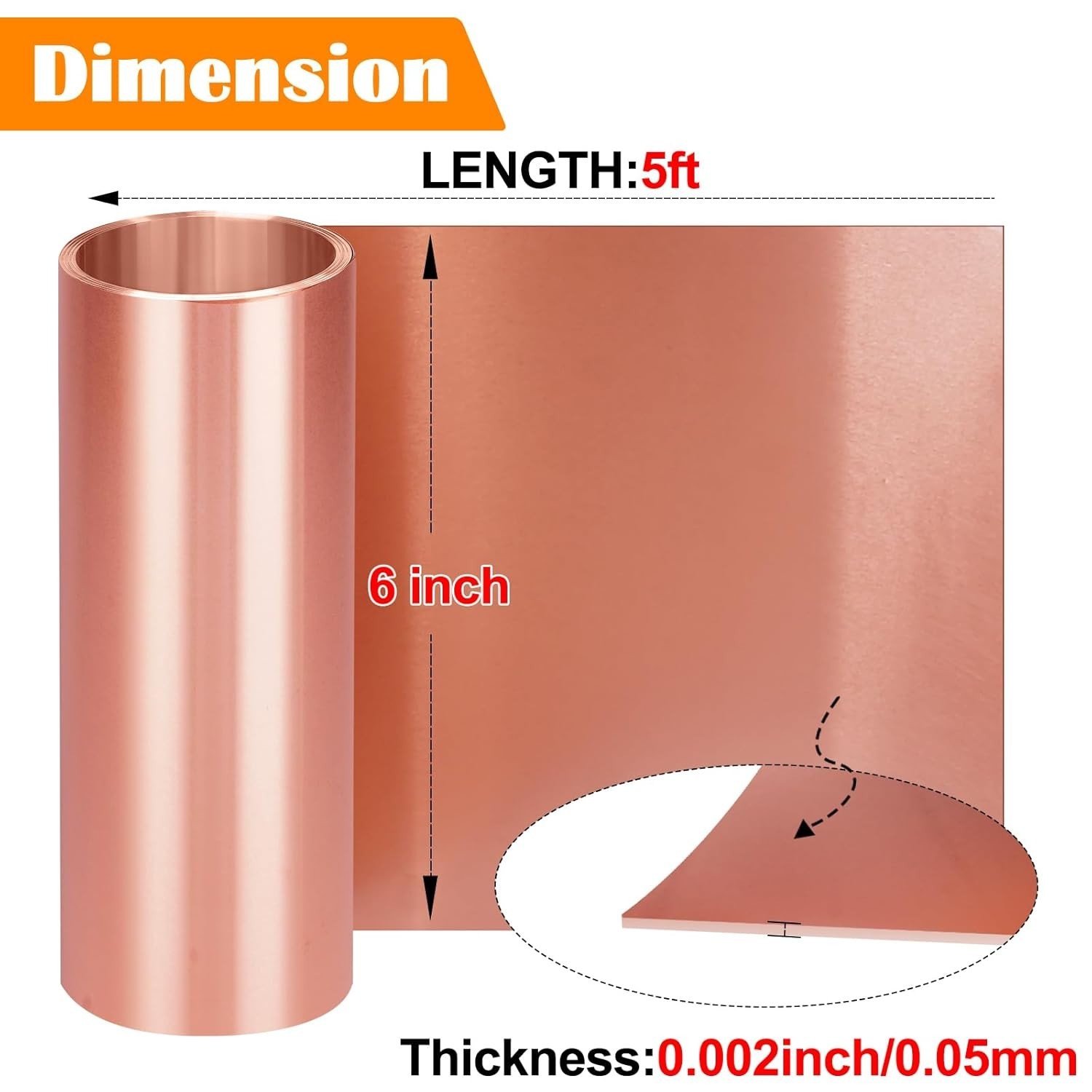 Copper Foil Sheet Roll, 6in x 5Ft, 0.05mm, Copper Flashing, House Repair, DIY