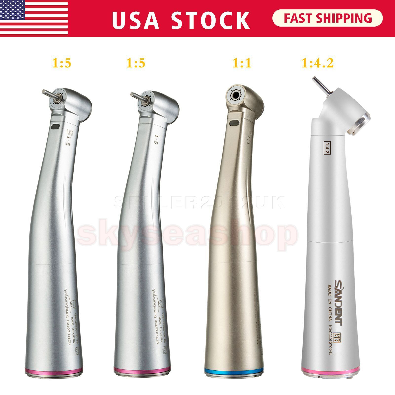 Dental 1:1 1:5 1:4.2 LED Contra Angle Increasing Handpiece Red Ring NSK Style CE