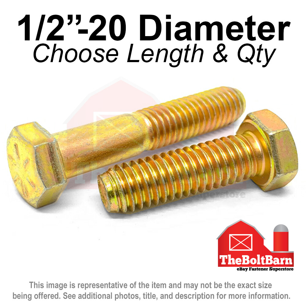 1/2″-20 Grade 8 Hex Cap Screws FINE Thread SAE Hex Bolts (Pick Length & Qty)