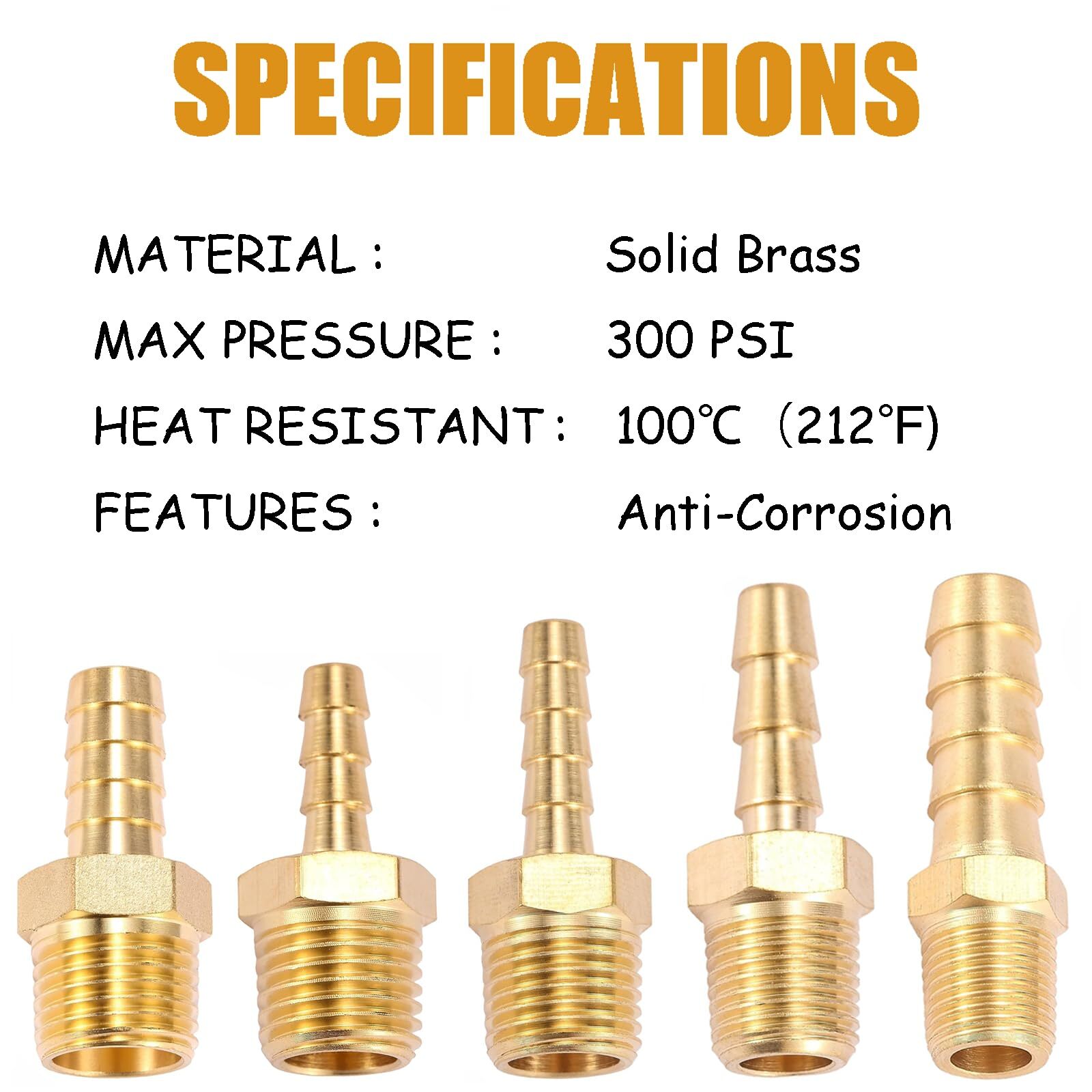 20 Pcs Brass Hose Barb Fittings 1/2 NPT to 1/2 Barb Barbed Hose Fittings Male…