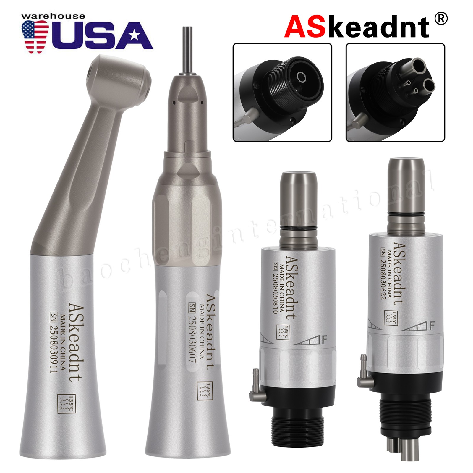 NSK Style Dental Low Speed Handpiece Contra Angle Straight Air Motor 2/4Holes