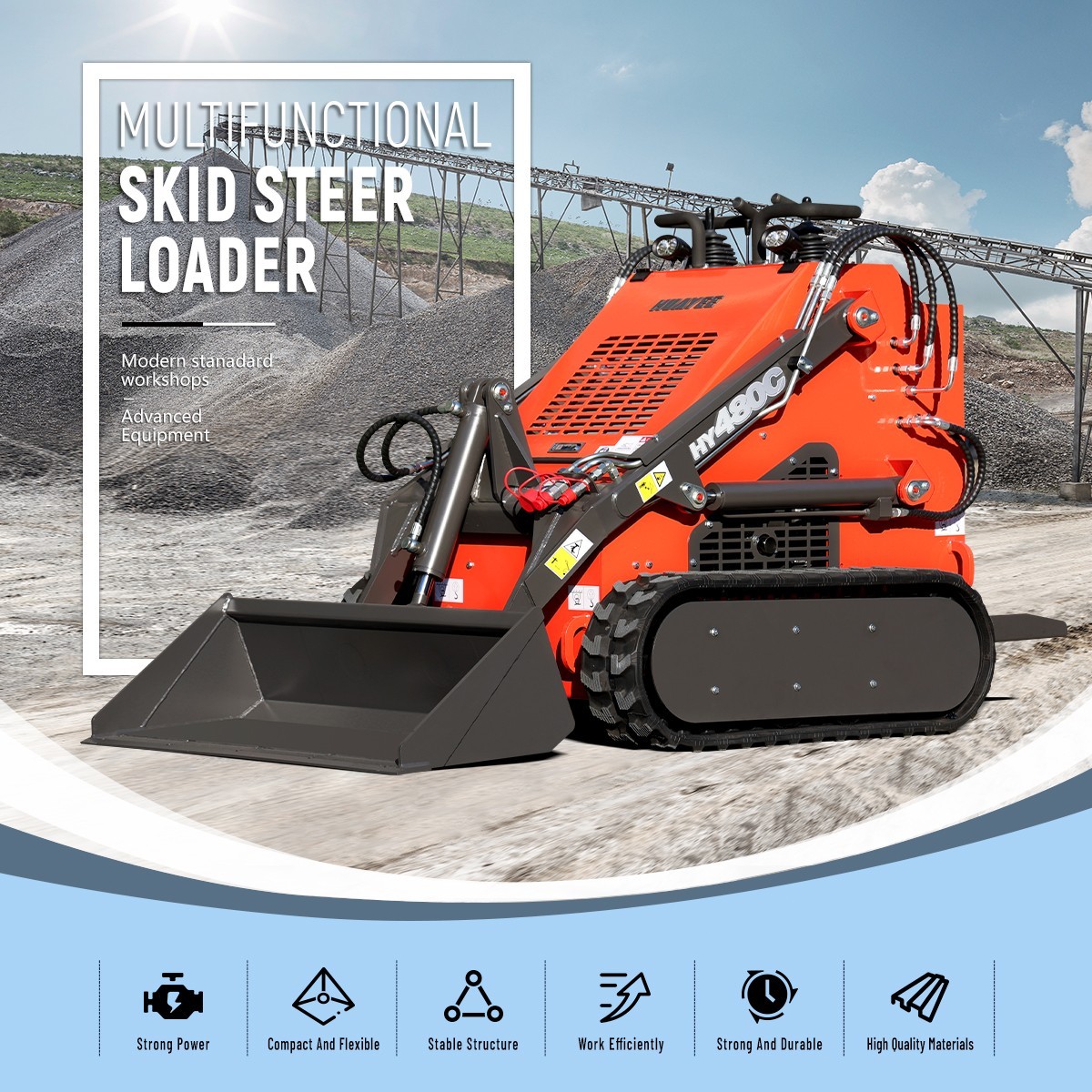 HUAYEE Free Shiping Crawler Mini Skid Steer Loader with EPA 23HP Engine in USA