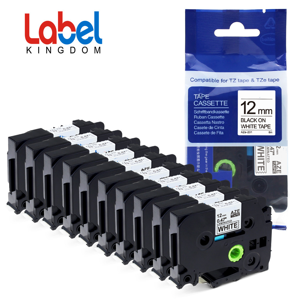 10Pk Compatible Label Maker Tape 12mm for Brother P-Touch TZ-231 TZe-231 PT-D210