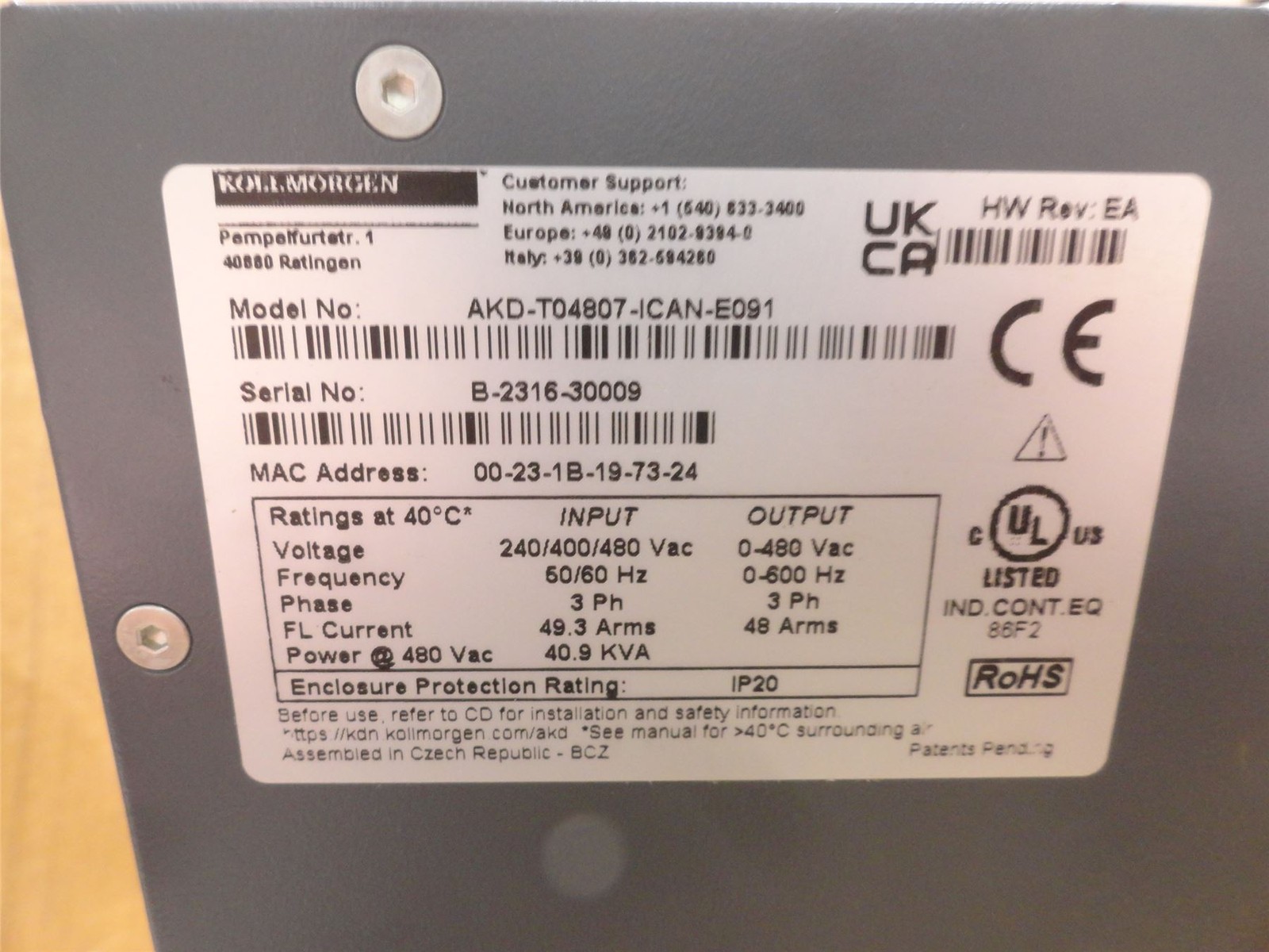 245734 New-Incomplete; Kollmorgen AKD-T04807-ICAN-E091 Servo Drive(Dented Case)
