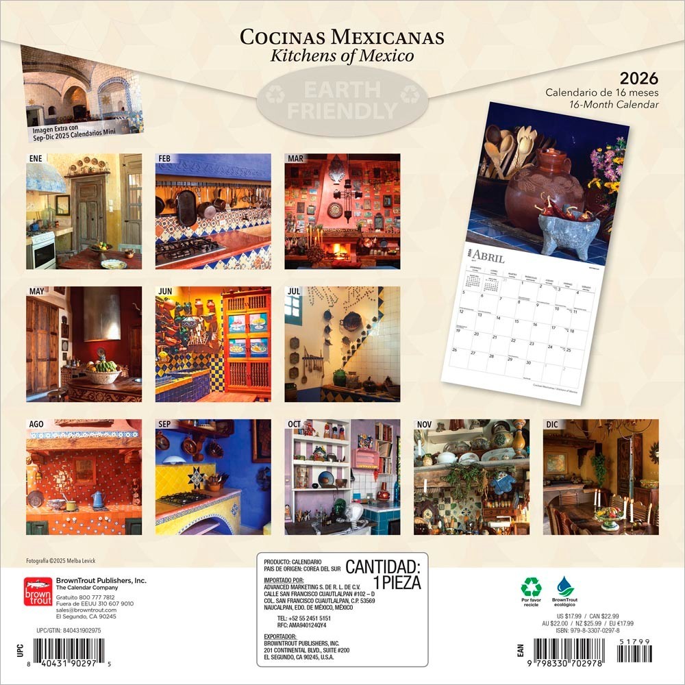 Cocinas Mexicanas | Kitchens of Mexico 2026 12×24″ Wall Calendar | Plastic-Free