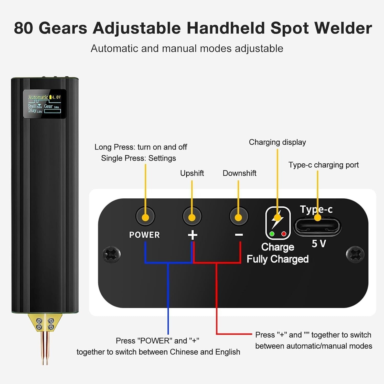 Battery Spot Welder 5000mAh Battery Portable Led Spot Welder for 18650 26650