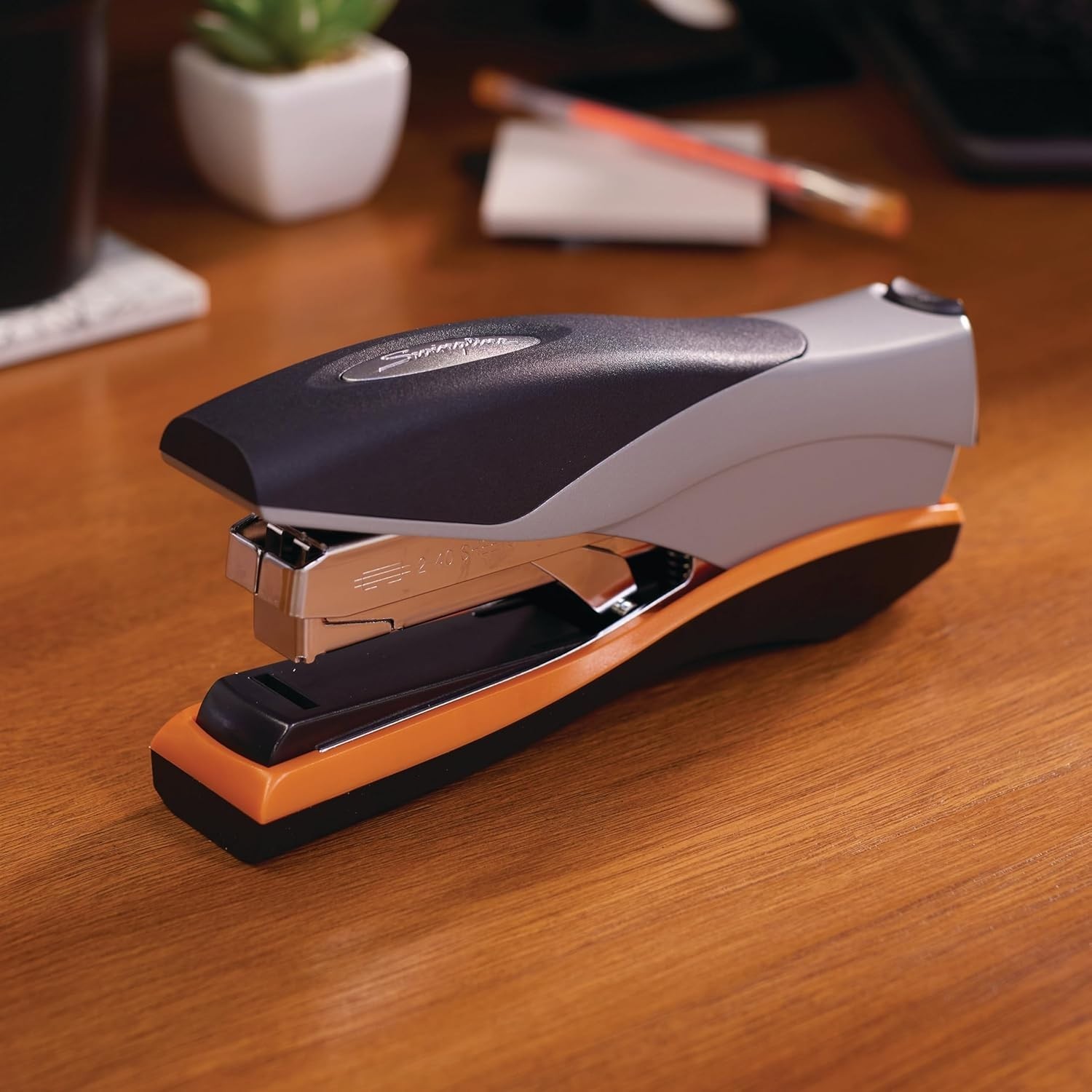 Swingline 87845 Optima Desk Stapler, 40-Sheet Capacity, Silver/Orange/Black