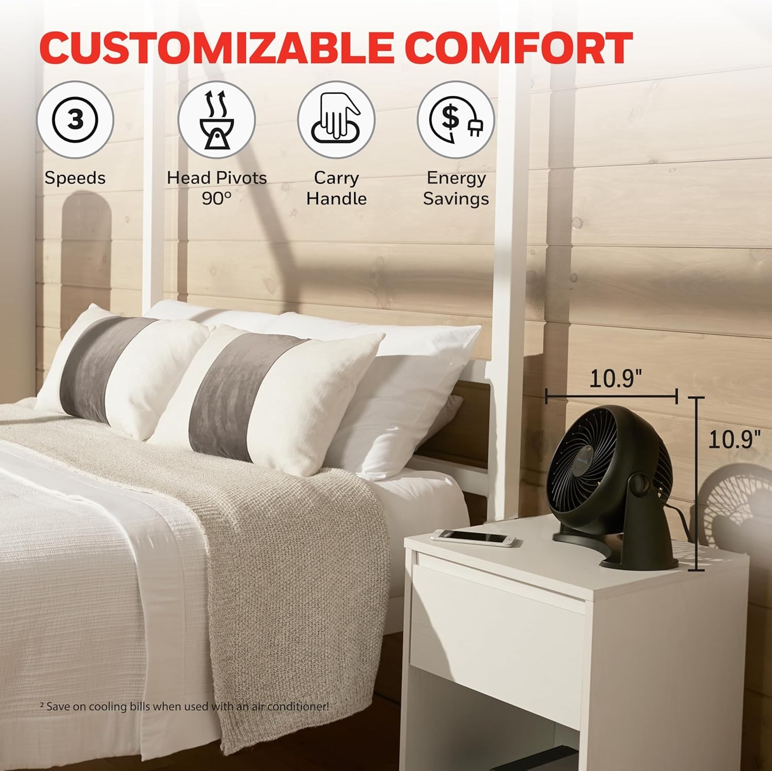 Honeywell HT900 TurboForce Tabletop Fan, 3 Speeds 90° Pivoting Head Black