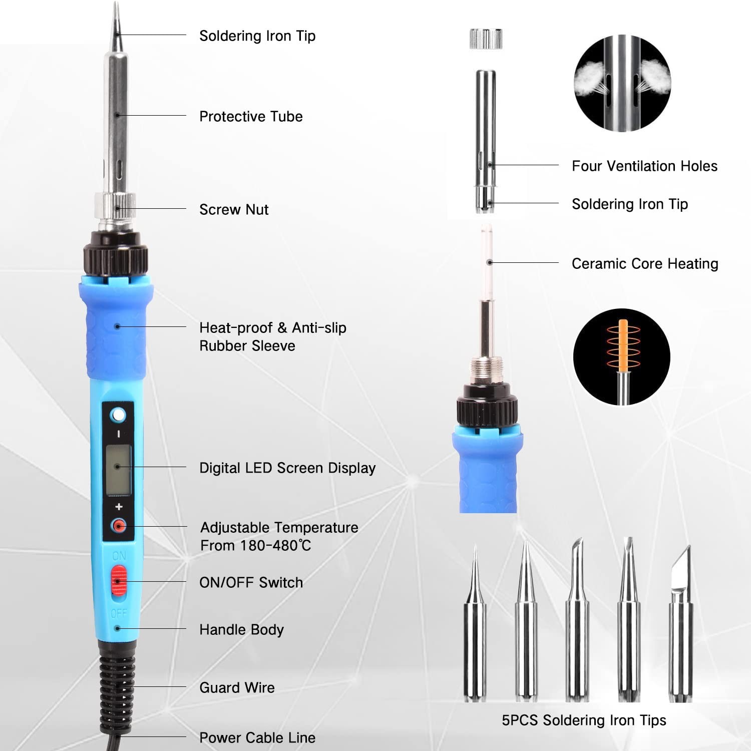 LDK 80W Soldering Iron Kit, LCD Digital Welding 80w Blue