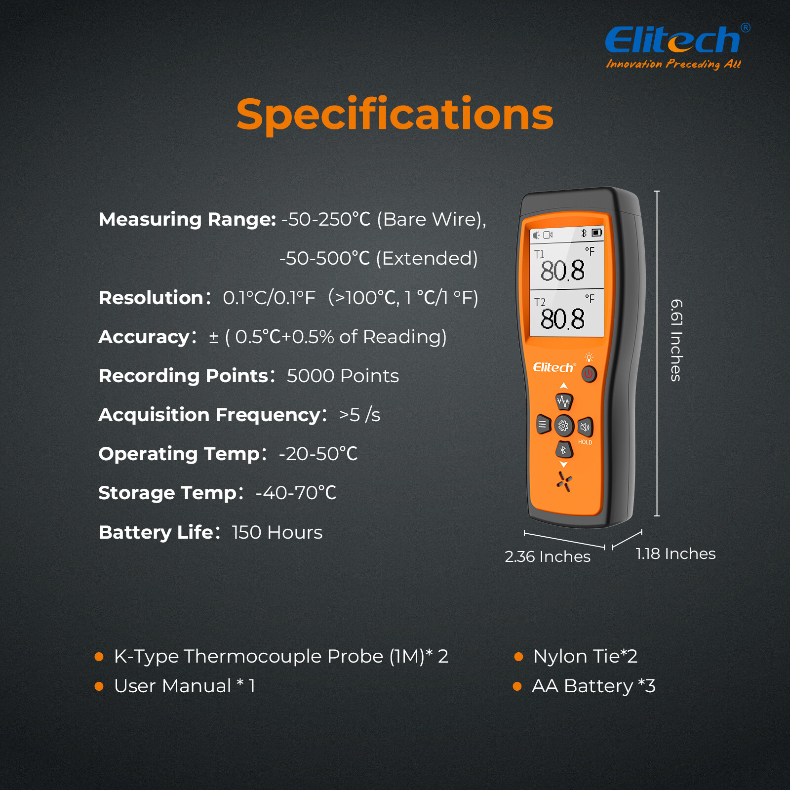 Used Elitech VGW-760 Wireless Digital Vacuum Gauge LCD Display APP Control