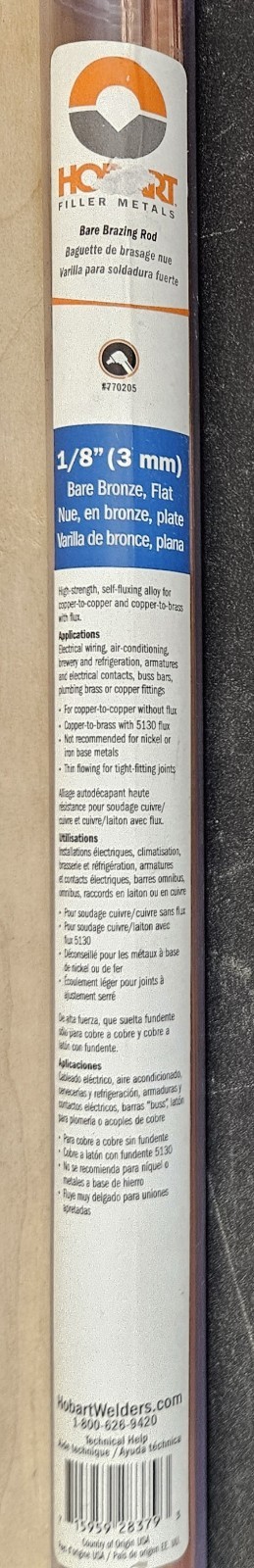 Hobart Welding Uncoated Bare Brazing Rod 1/8″ X 17.5 (3mm) Qty 10