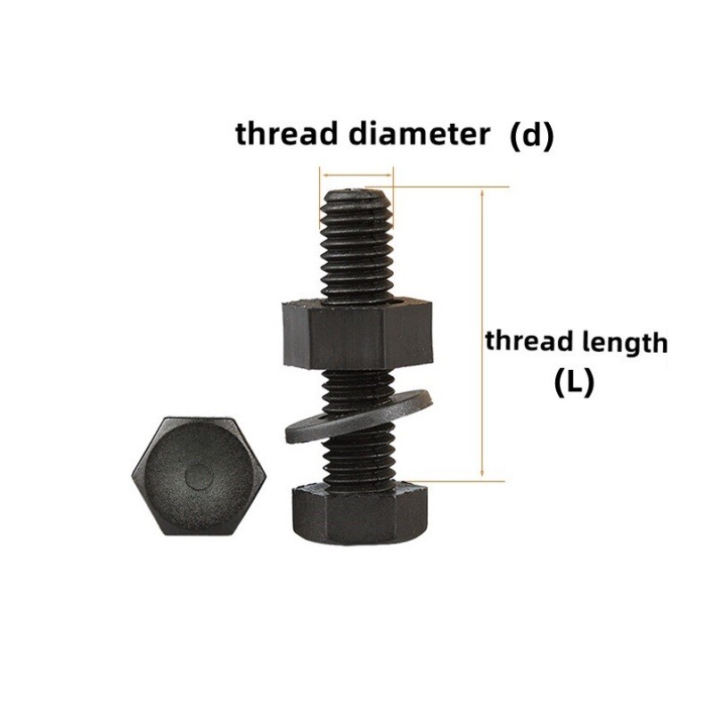 Plastic Hex Head Screws Black Nylon Bolts With Nut Washer M3 M4 M5 M6 M8 M10 M12