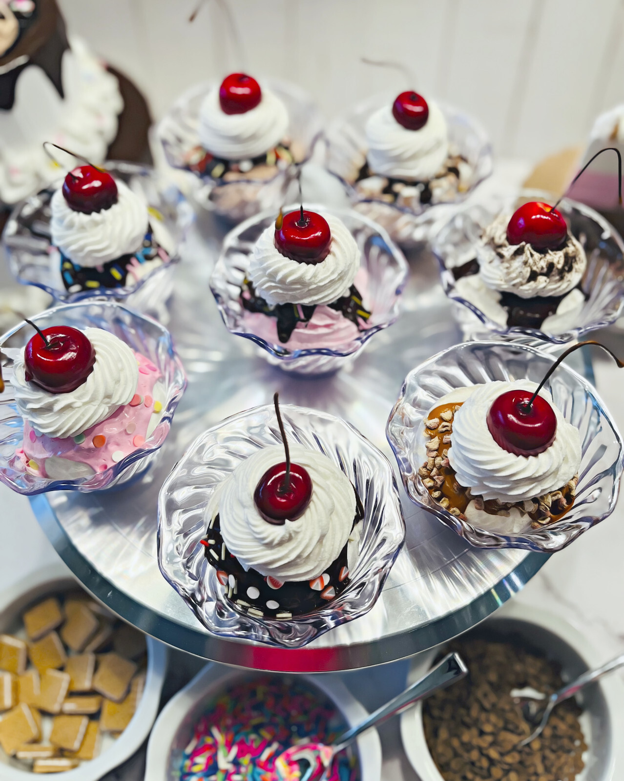 DEZICAKES Fake Ice Cream Artificial Food Pink Bubble Gum Ice Cream Sundae