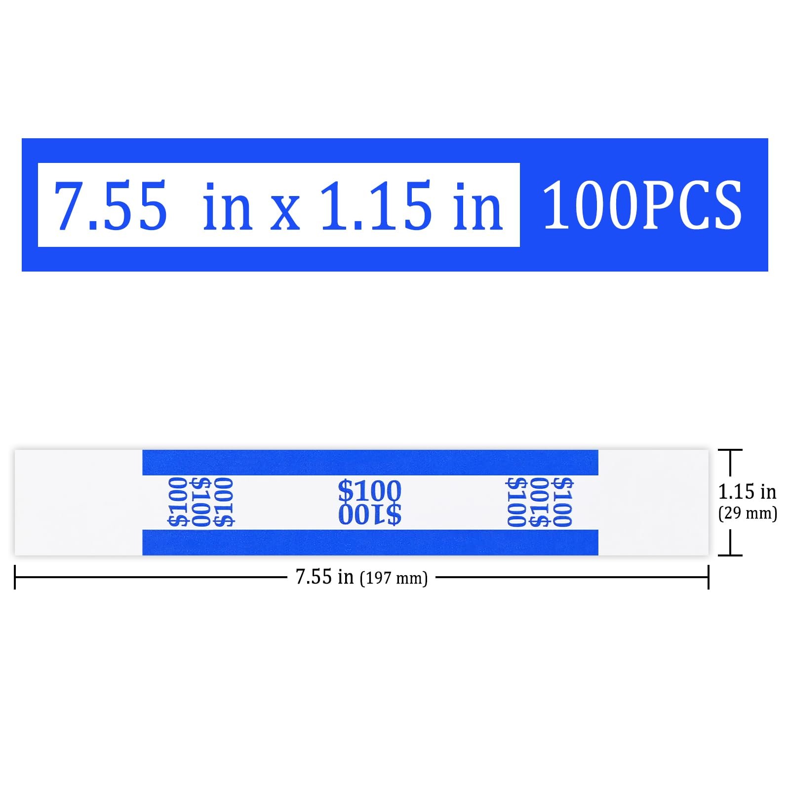 ESSENTIAL 100 Pcs Currency Straps – Bill Blue$100 – 100 PCS, Blue $100-100pcs