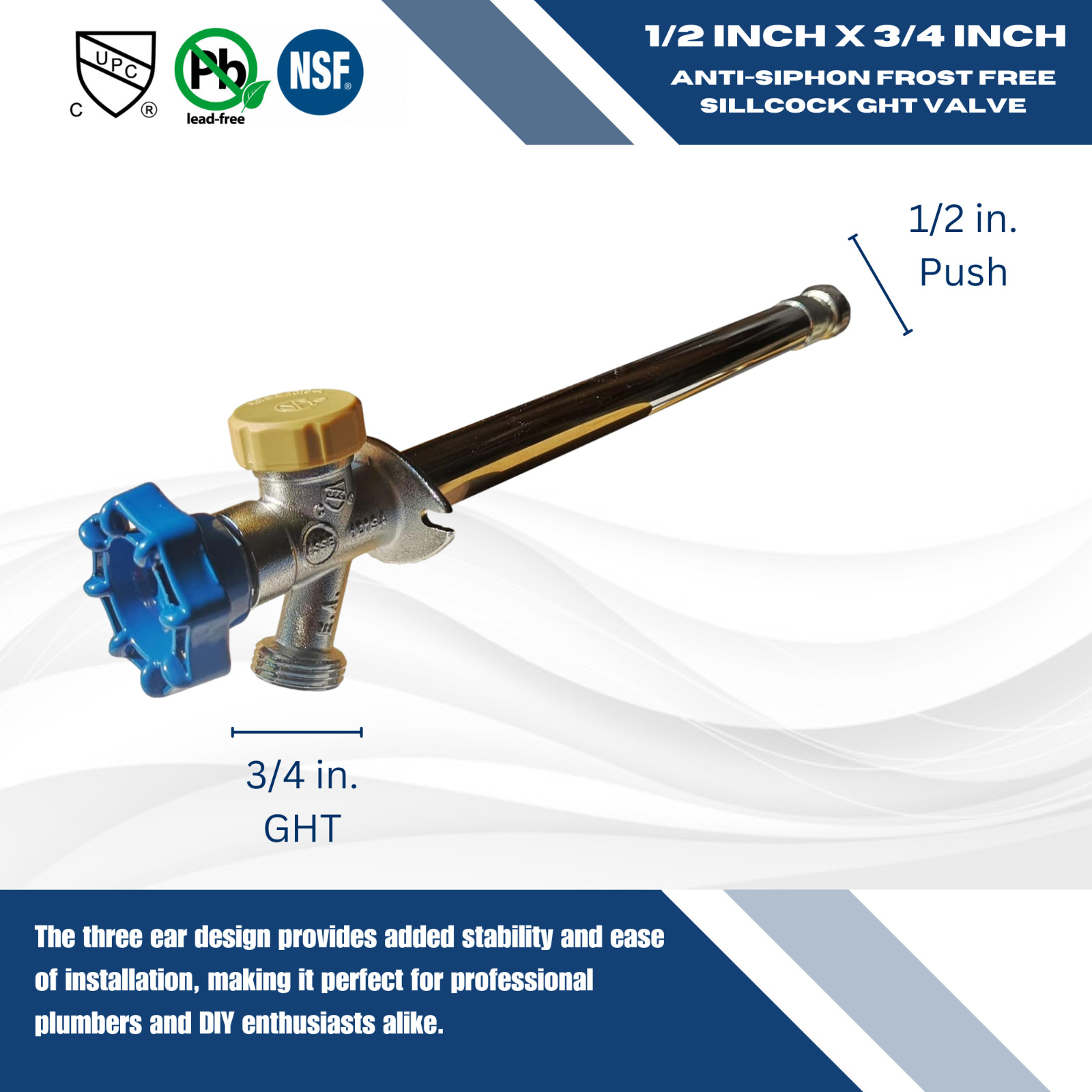 1 Pc. Anti-Siphon Frost Free Sillcock 10″, 1/2″ Push Fit x 3/4″ GHT Garden Valve