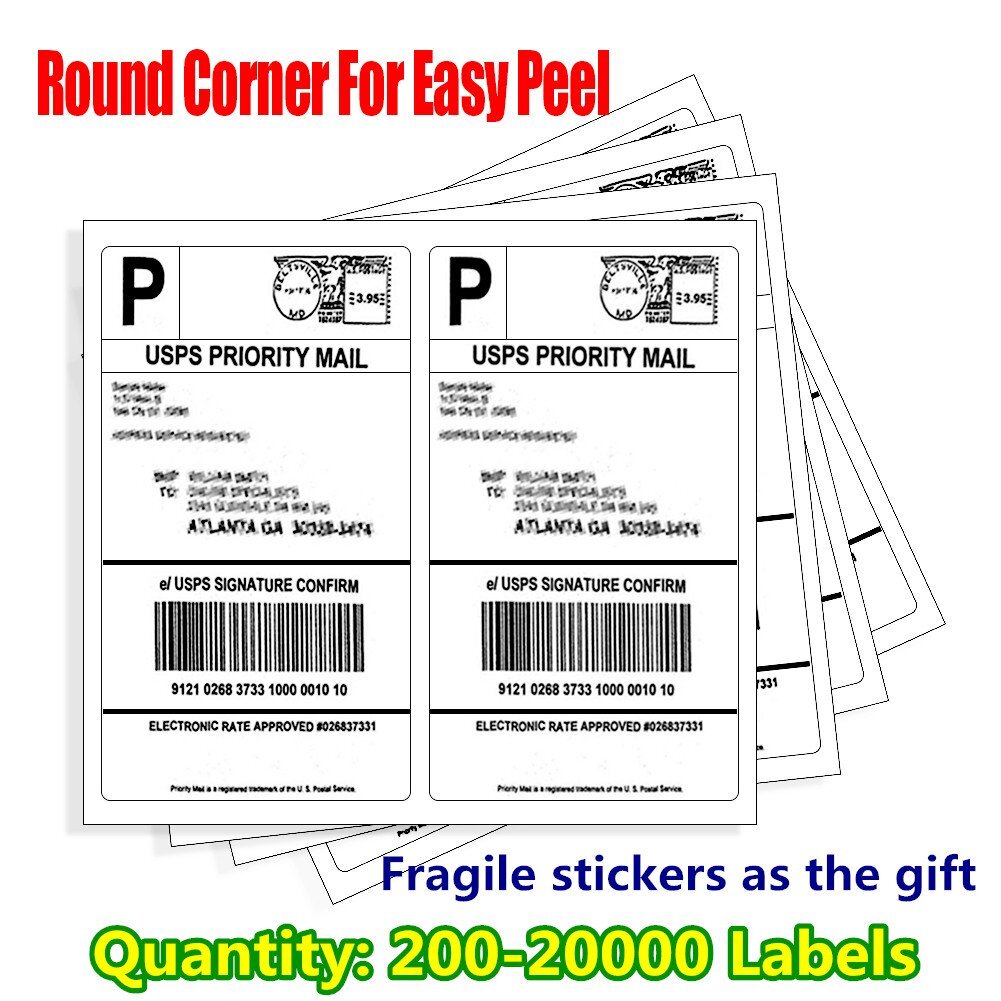 200-20000 8.5×5.5 Shipping Labels Round Corner Half Sheet Self Adhesive Labels