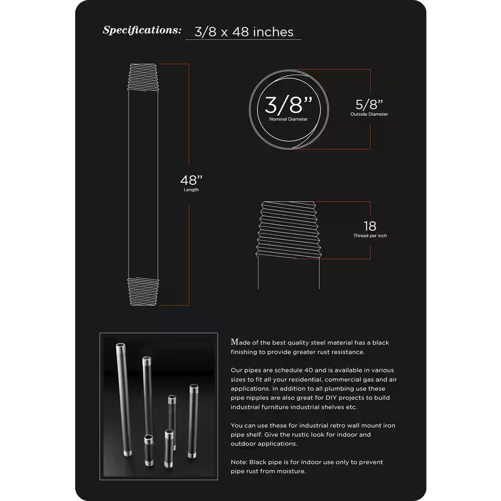 3/8 In. X 48 In. Black Steel Pipe