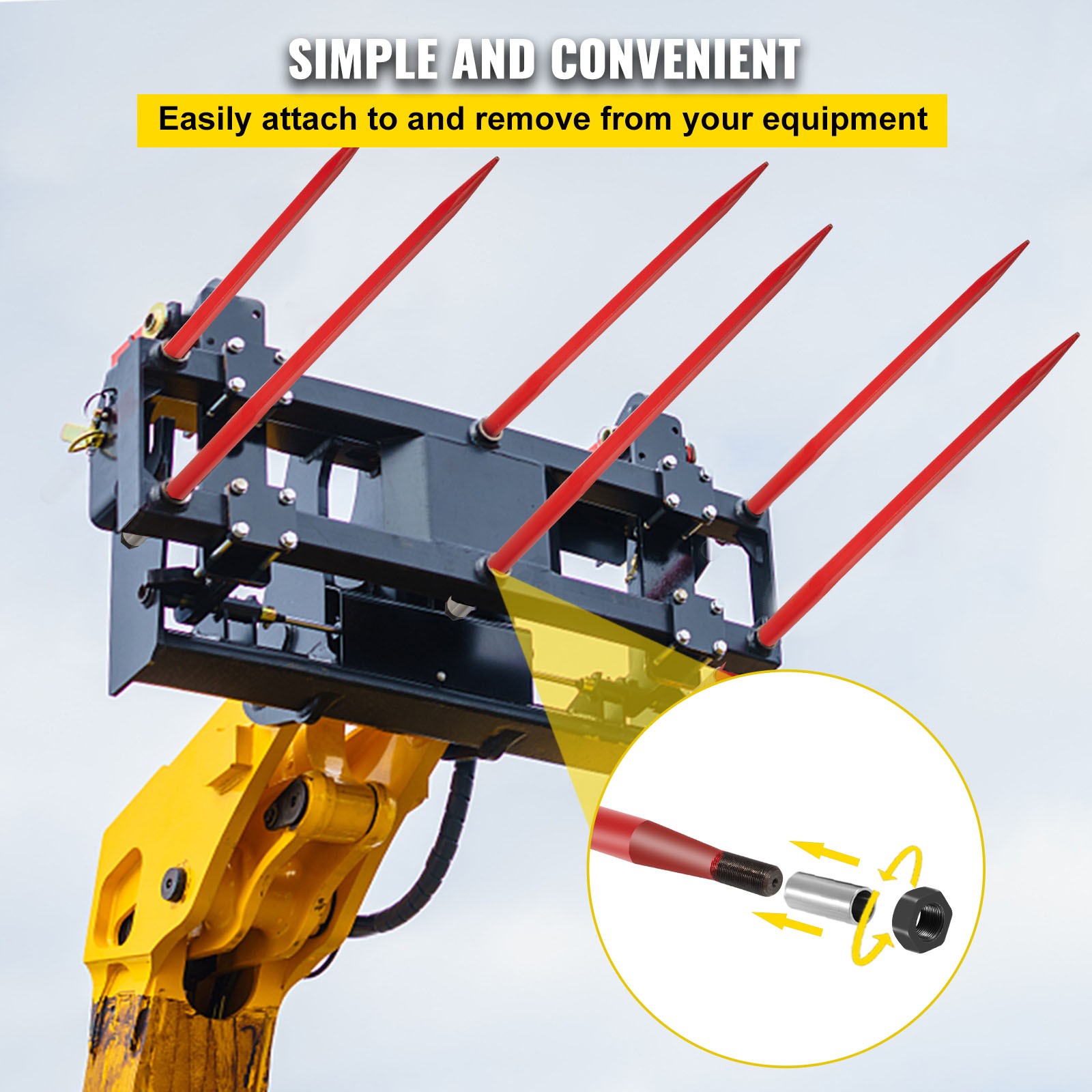VEVOR 2Pcs Hay Bale Spear 49″ 4500 lbs Capacity Spike Fork for Tractors Loaders