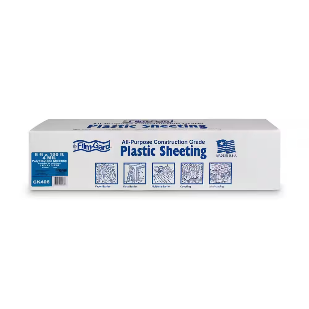 Plastic Sheeting 4 Mil X 6 Ft. X 100 Ft. Polyethylene Clear 1 Pk