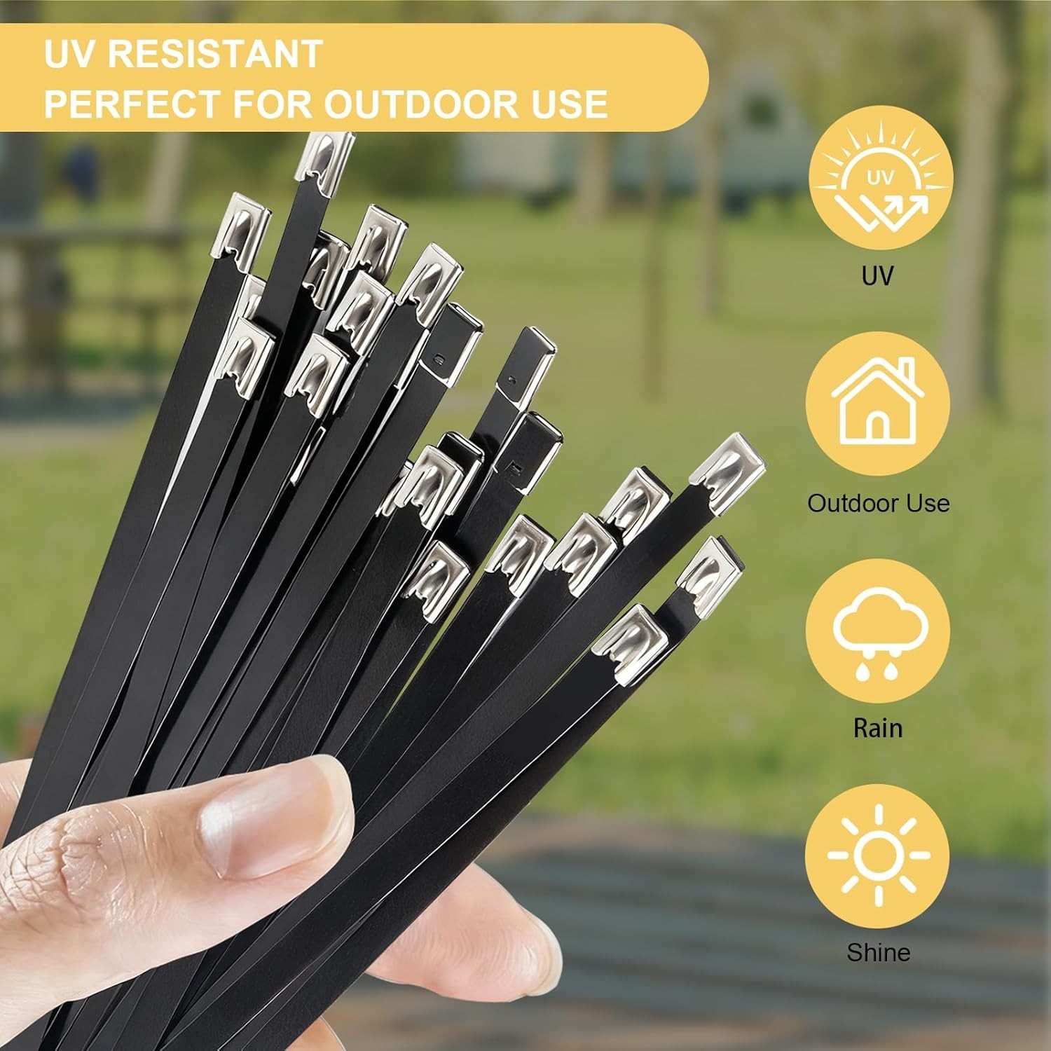 Metal Zip Ties Black 11.8In Stainless Steel Zip Ties Heavy Duty, 270LBS Tensile