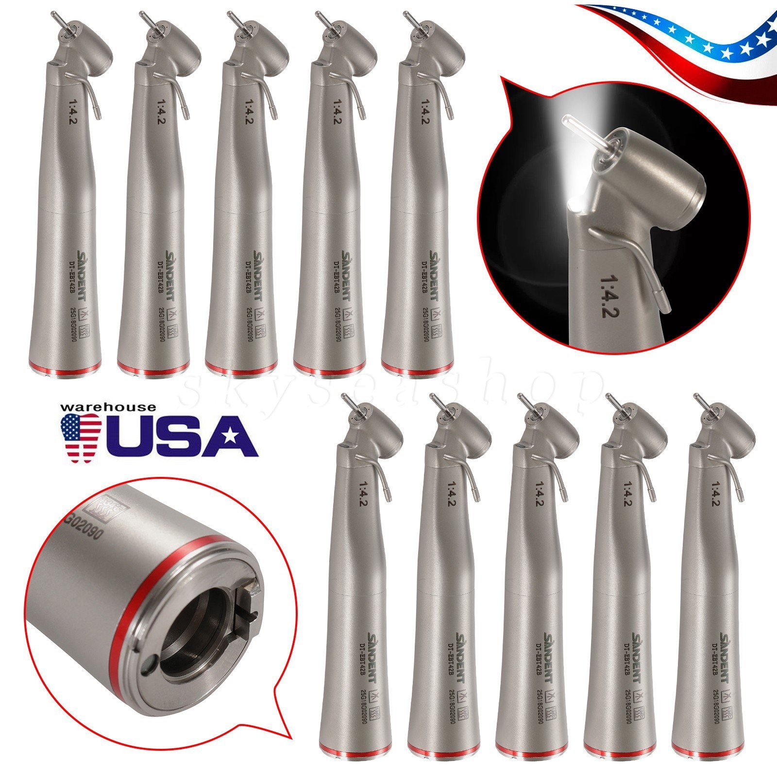 Dental 1:4.2 45° Fiber Optic Contra Angle Electric Surgical Handpiece For NSK US