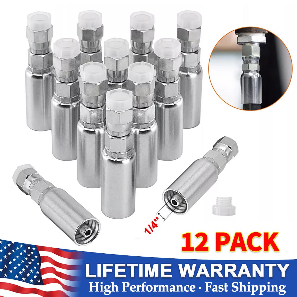 12 PACK 1/4″ Hydraulic Hose End Fittings: 1/4″ I.D. Hose x 1/4″ JIC 37 ° Female