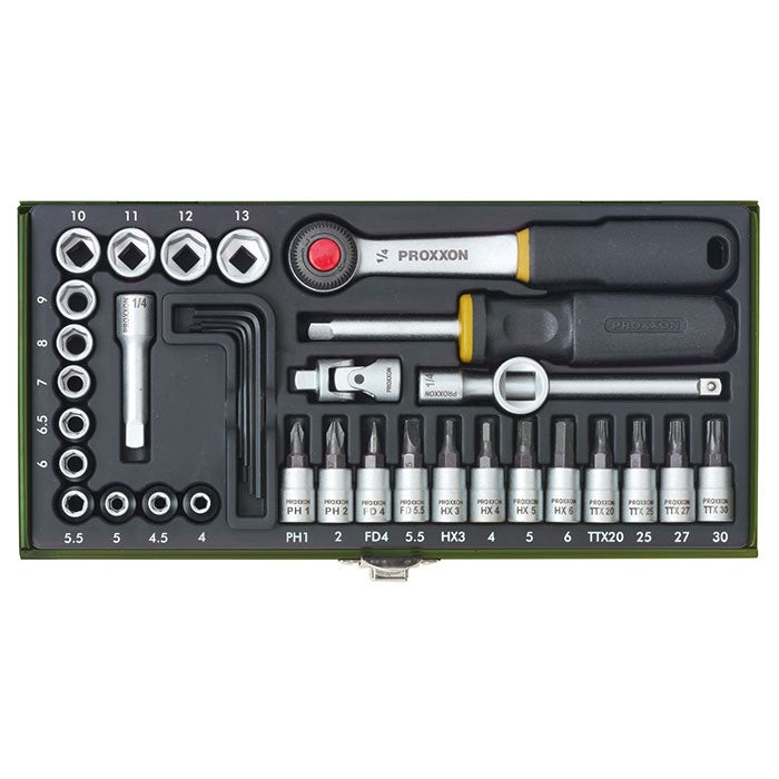 36-piece precision engineer’s set with 1/4″ ratchet