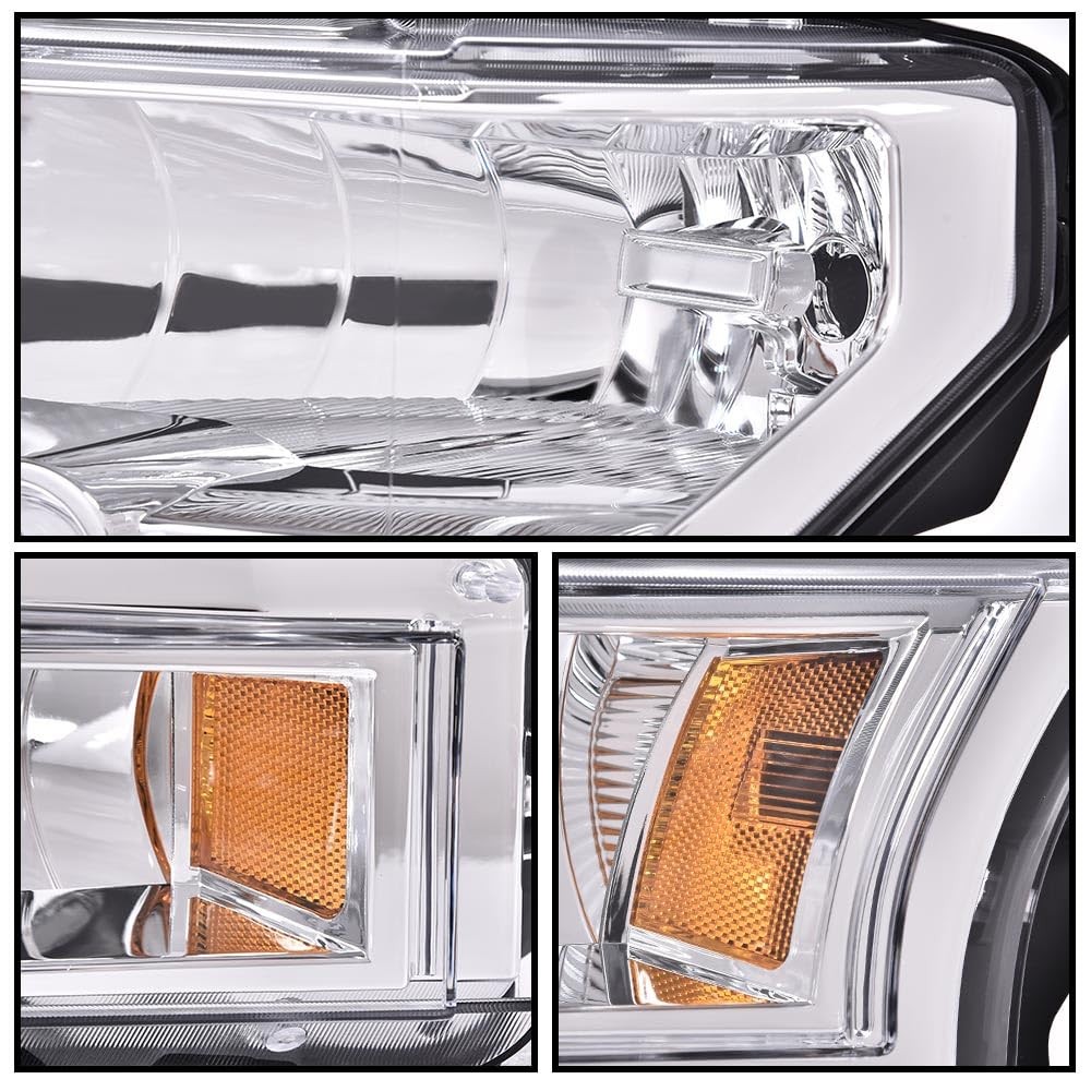 Ford F150 2015-2017 Headlights Left Right Clear Lens Chrome Amber Reflector