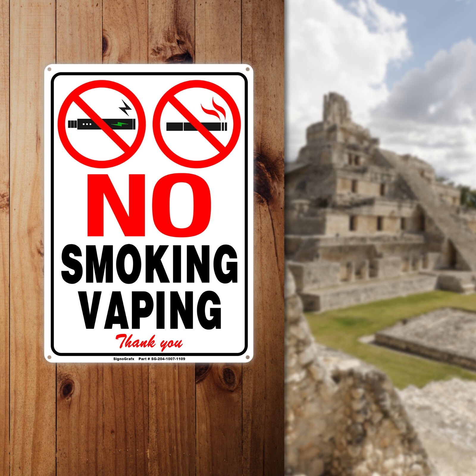 SIGNOGRAFX No Smoking No Vaping Metal Sign, 10×7 Inches Indoor and Outdoor Use