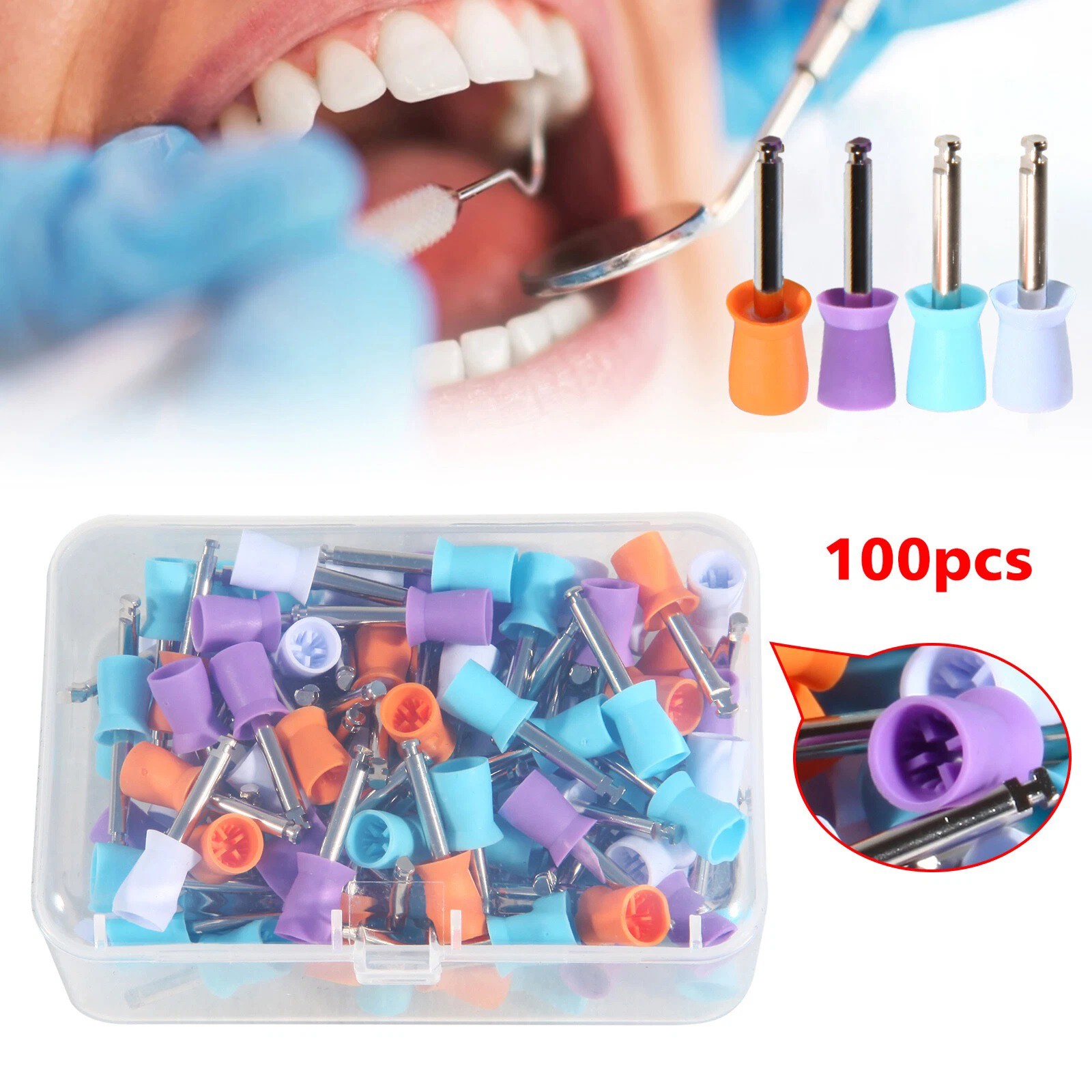 100-1000*Dental Rubber Prophy Tooth Teeth Polish Polishing Cups Latch Type Brush