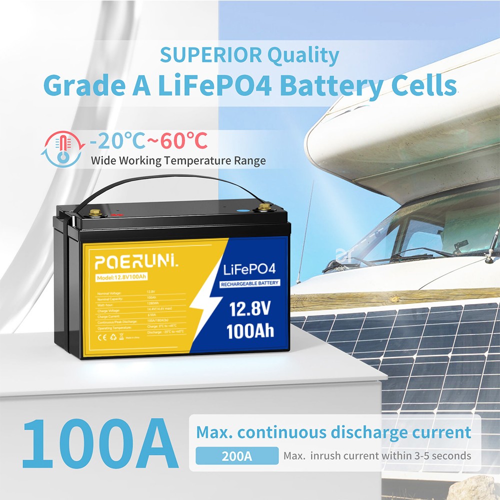 NEW 12V 100Ah LiFePO4 Lithium Battery 8000+ Deep Cycle BMS for Solar RV Off-grid