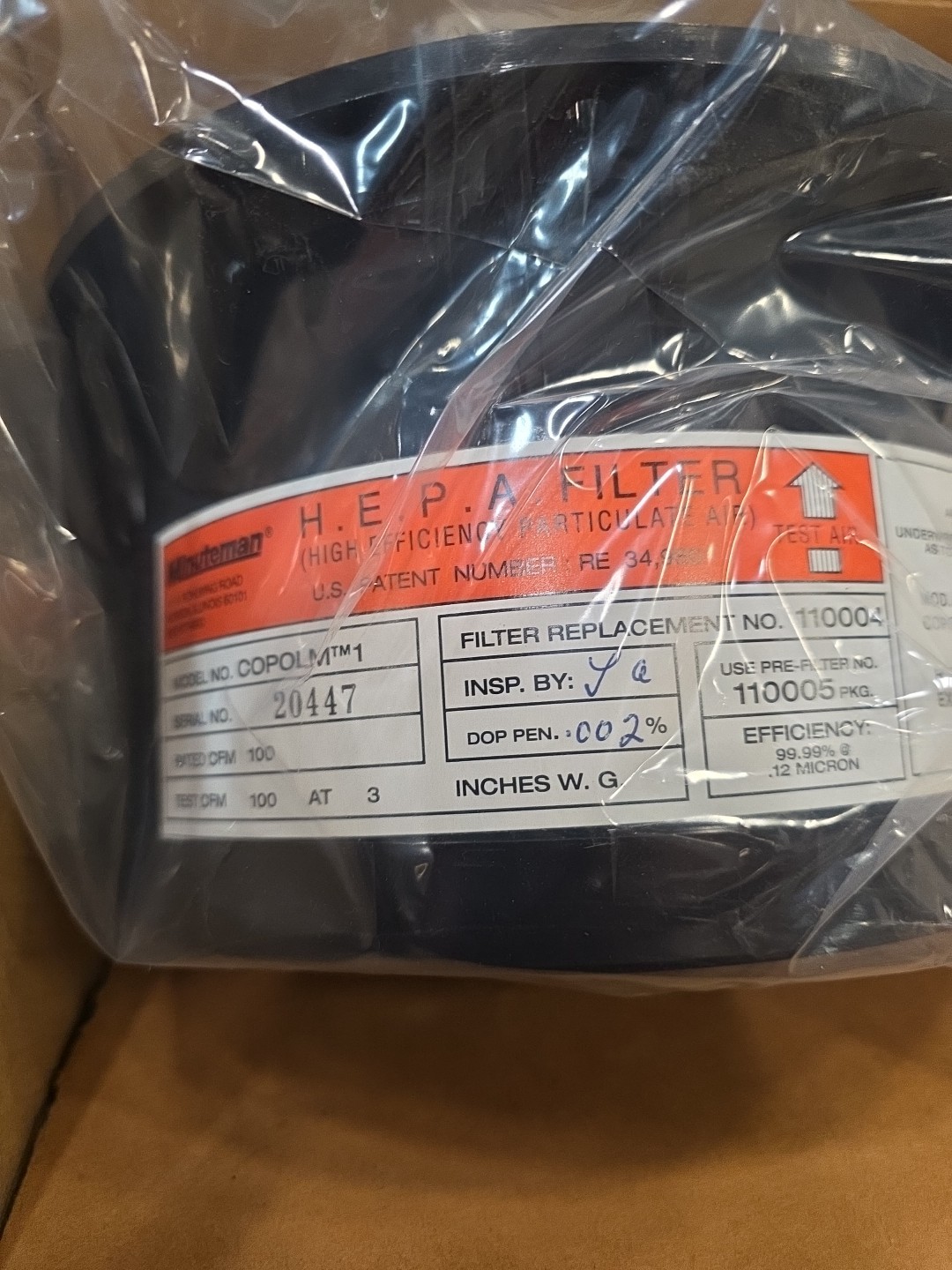 NIB Minuteman 100 CFM Class 2 Replacement HEPA Filter COPOLM 110004