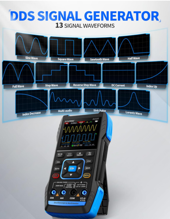 2C53T Handheld 3-in-1 Oscilloscope 50MHz 250MS/s w/ Multimeter DDS Generator