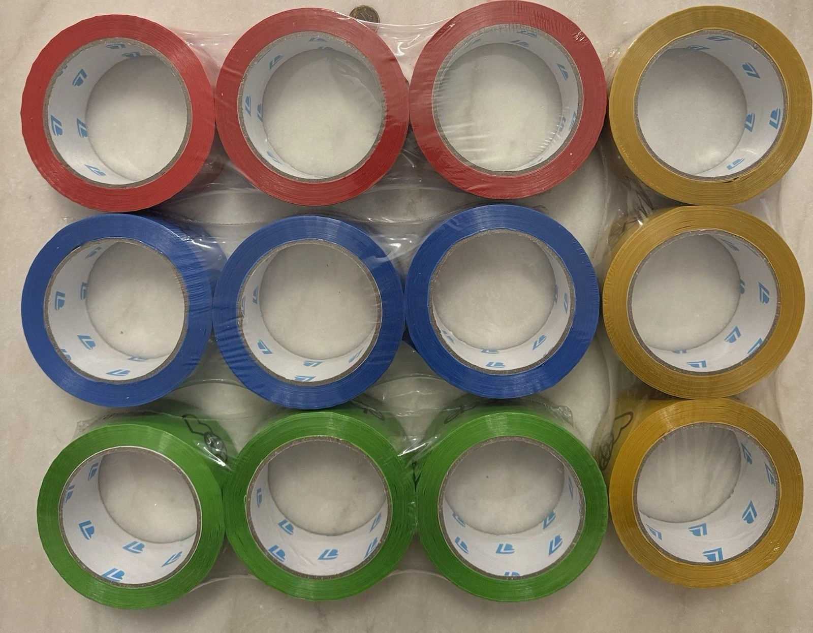 12 ROLLS – eBay Packaging Tape – Red, Blue, Green, and Yellow, 75 Yards Per Roll