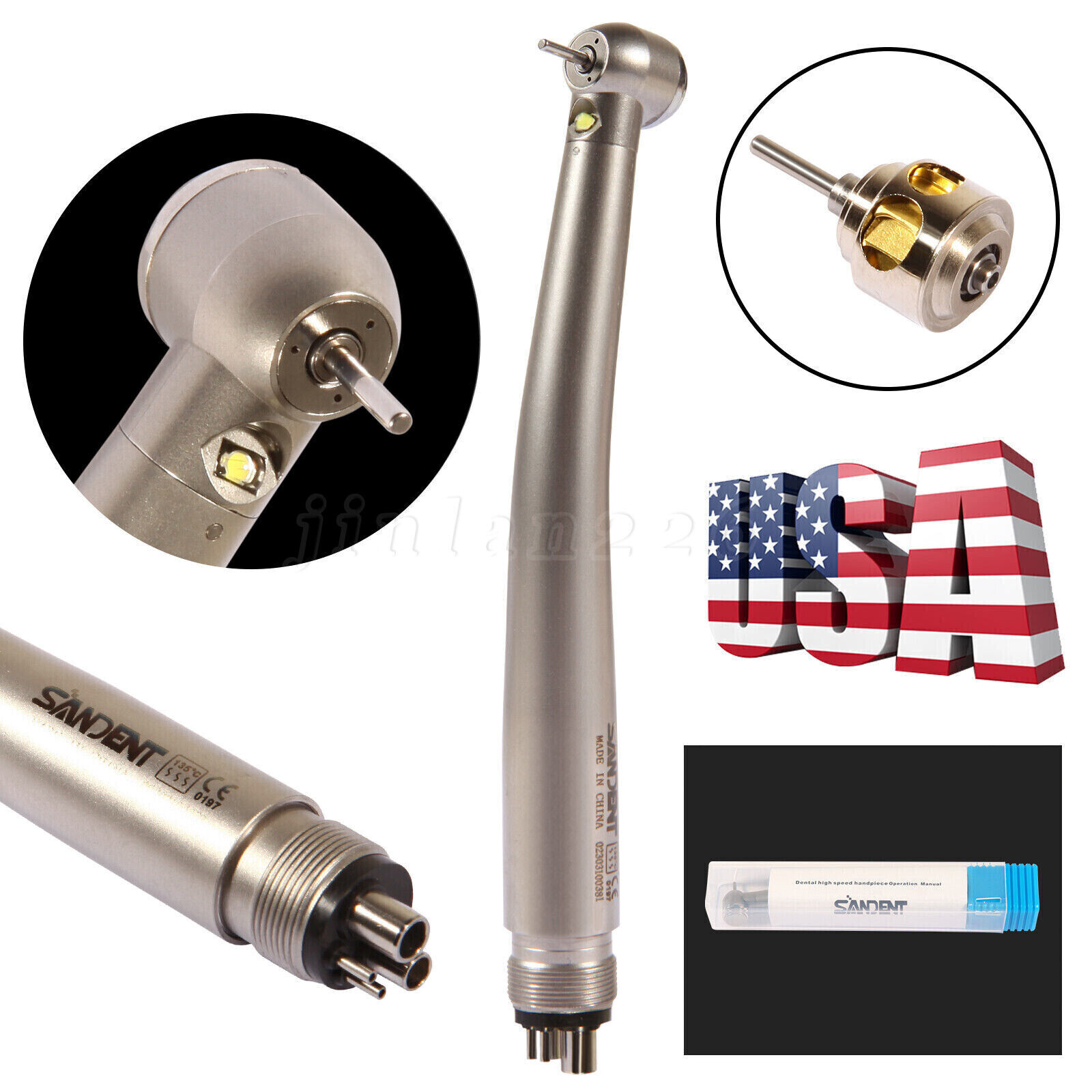 NSK Style Dental Fiber Optic LED E-generator high speed handpiece 4 HOLE Turbine