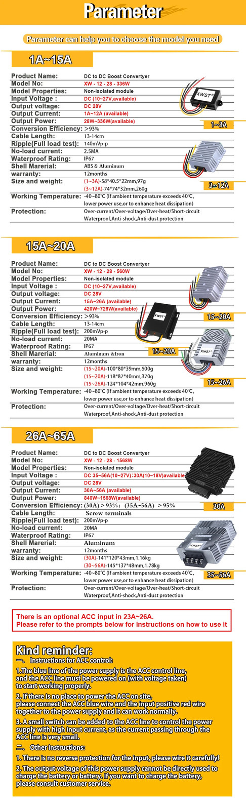DC-DC Converter 12V to 13.8-48V Boost Step Up Voltage Regulator 1-50A Car Laptop