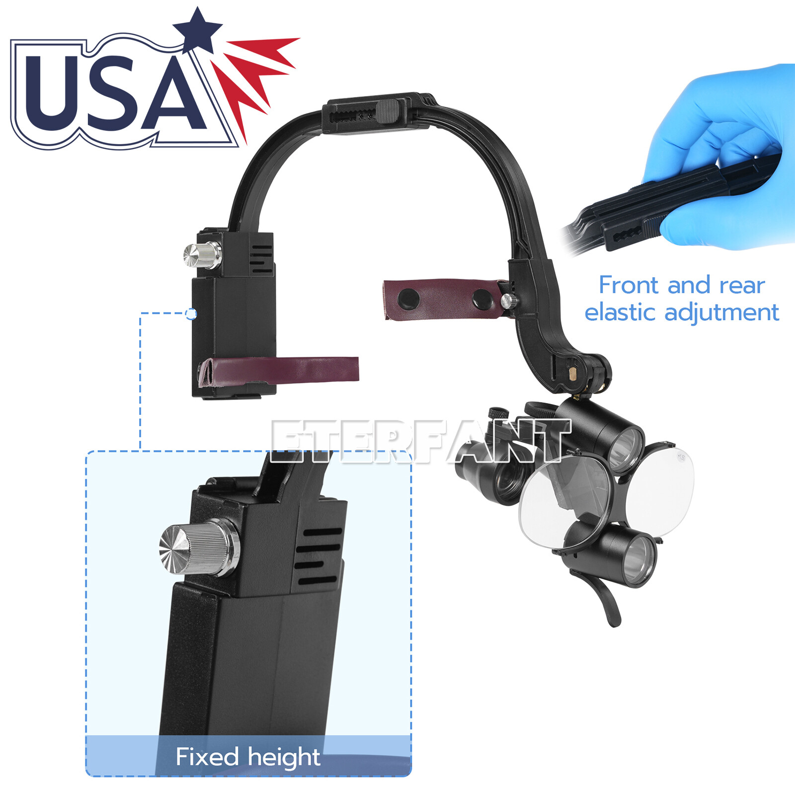 3.5X Dental Surgical Headband Binocular Loupes with 5W LED Head Light 2 Leds