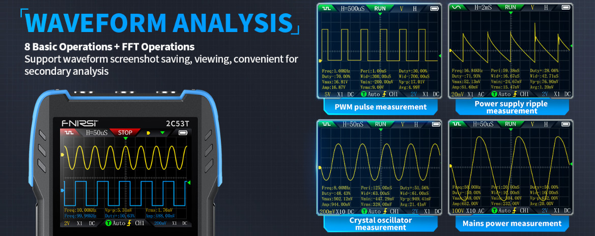 2C53T Handheld 3-in-1 Oscilloscope 50MHz 250MS/s w/ Multimeter DDS Generator