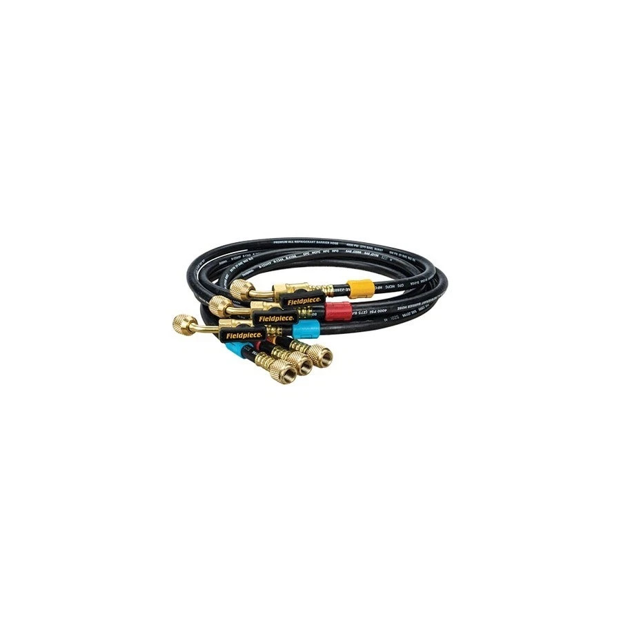 Fieldpiece HR3B Ball Valve Refrigerant Hose Set (3) w/ Color Tags 1/4″ x 1/4″