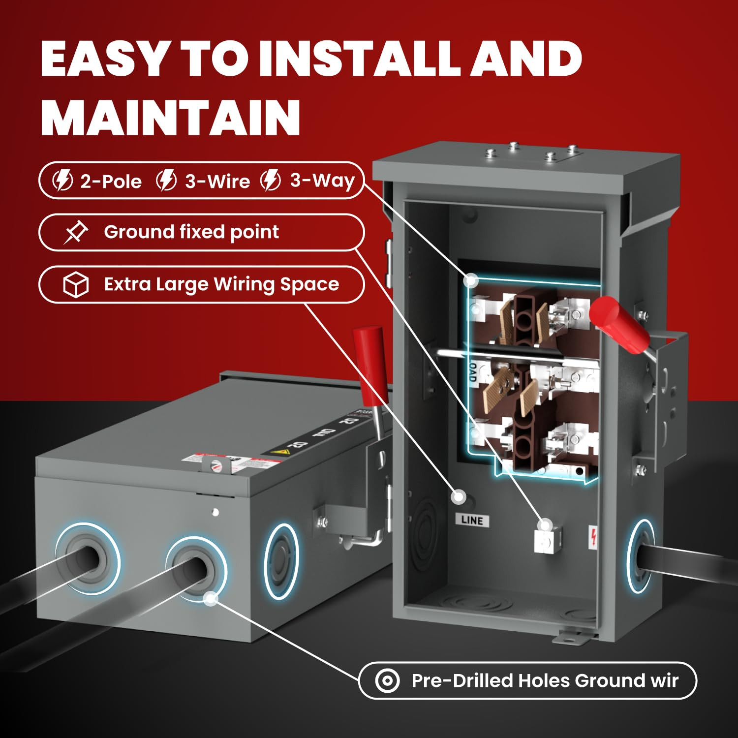 200A Manual Generator Transfer Switch,Heavy Duty 48000W General Double-Throw Saf