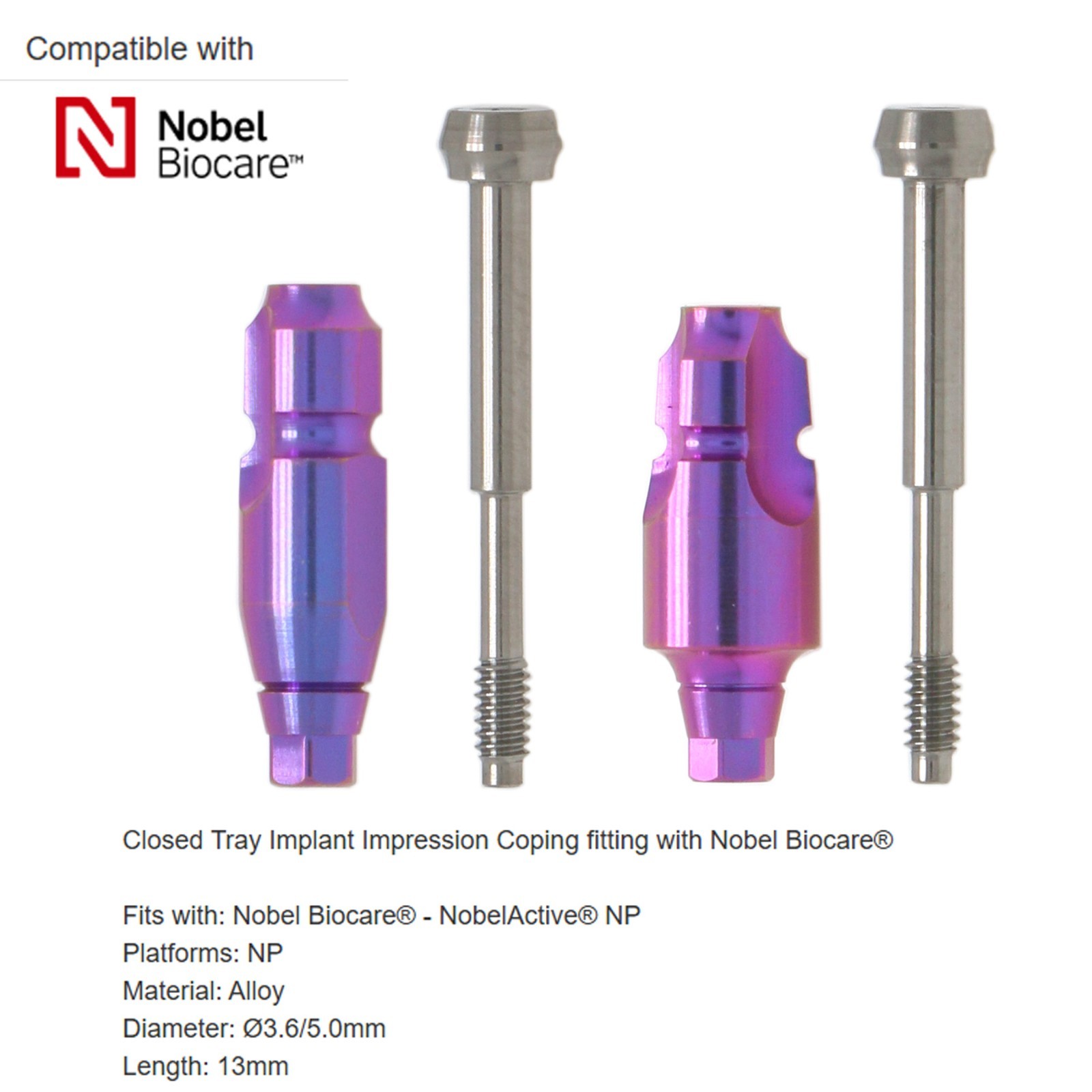 Nobel Biocare CC Hex Locator/Healing Cap Abutment Analog Impression Coping NP/RP