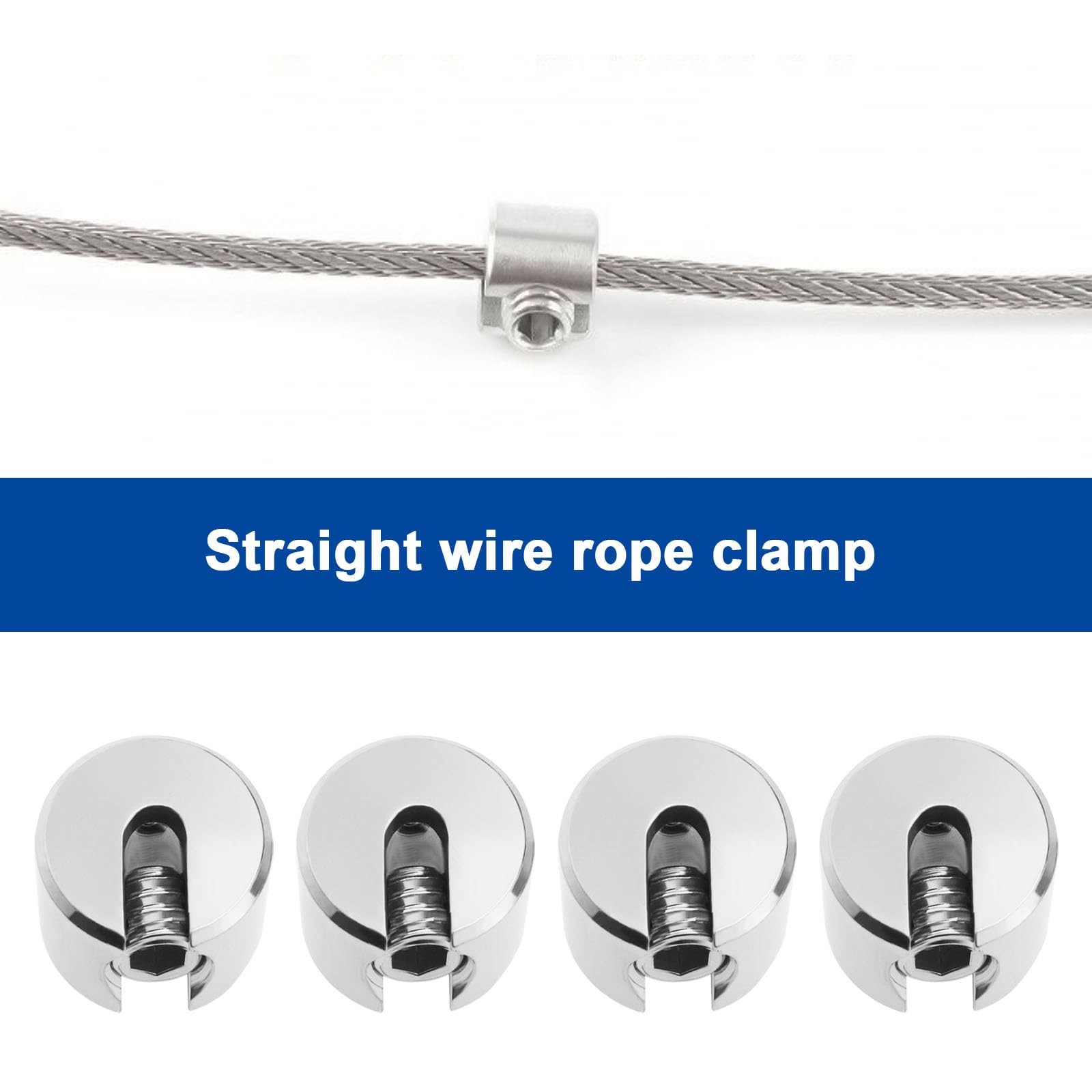 4 PCS Wire Rope Fixing Clip M4x2mm, Stainless Steel Stop Clamp Non Slip Grip