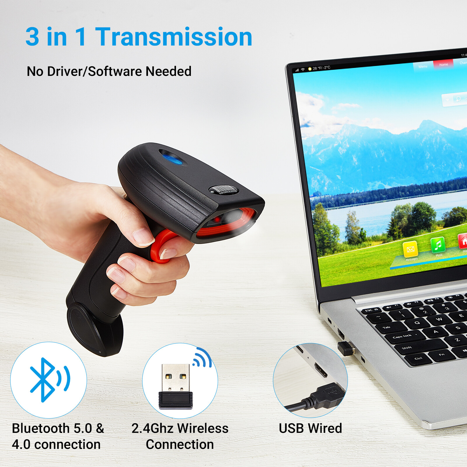 Handhold Wireless Code Scanner Bluetooth USB QR Code Reader for Store Warehouse