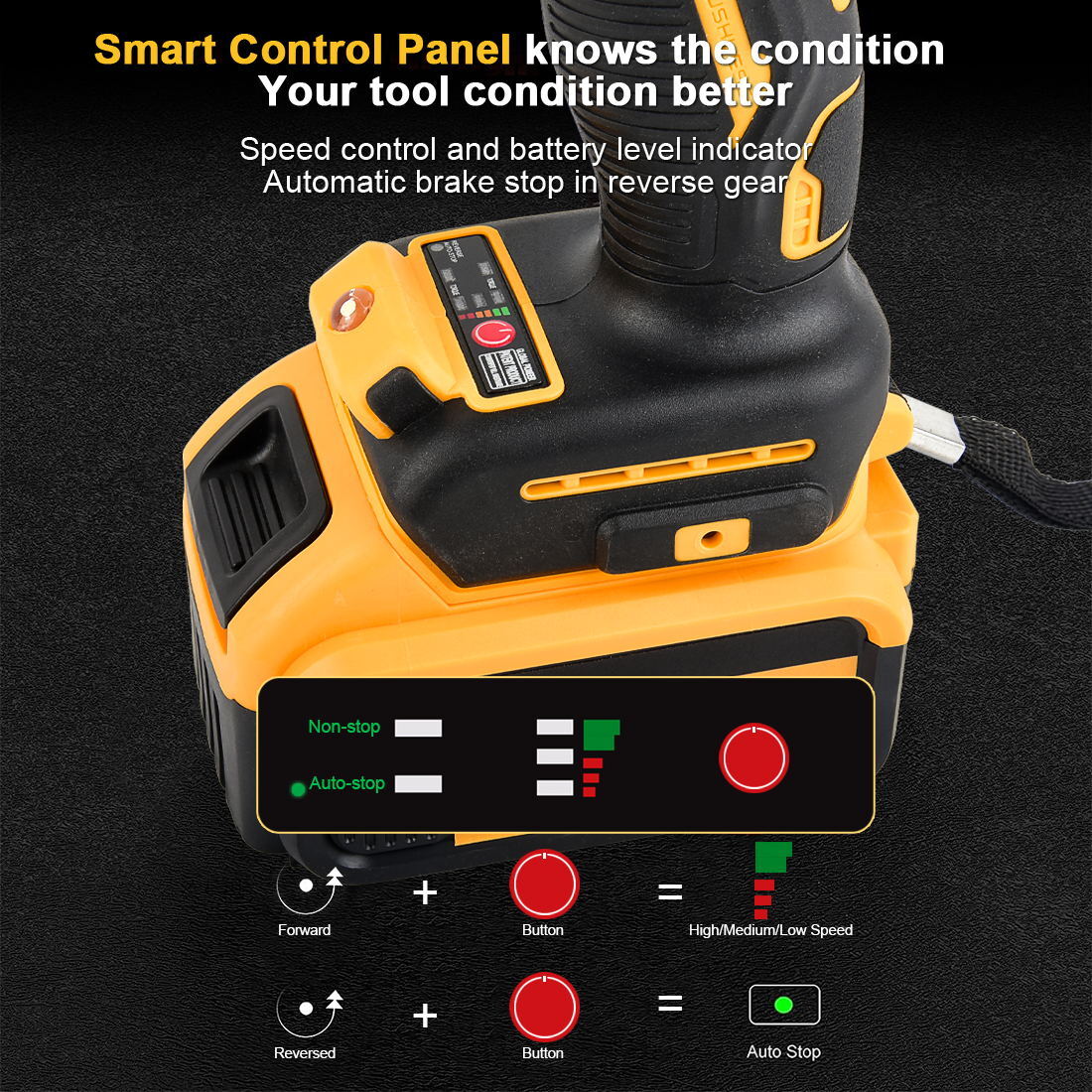1/2″ Electric Wrench Cordless Brushless Impact Rattle Gun Drill Kit 2 Battery