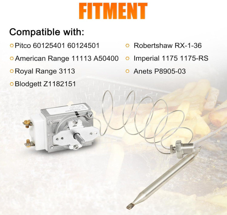 Deep Fryer Thermostat Kit 200–400°F | 1/4″ MPT Temp Control w/ Knob Switch