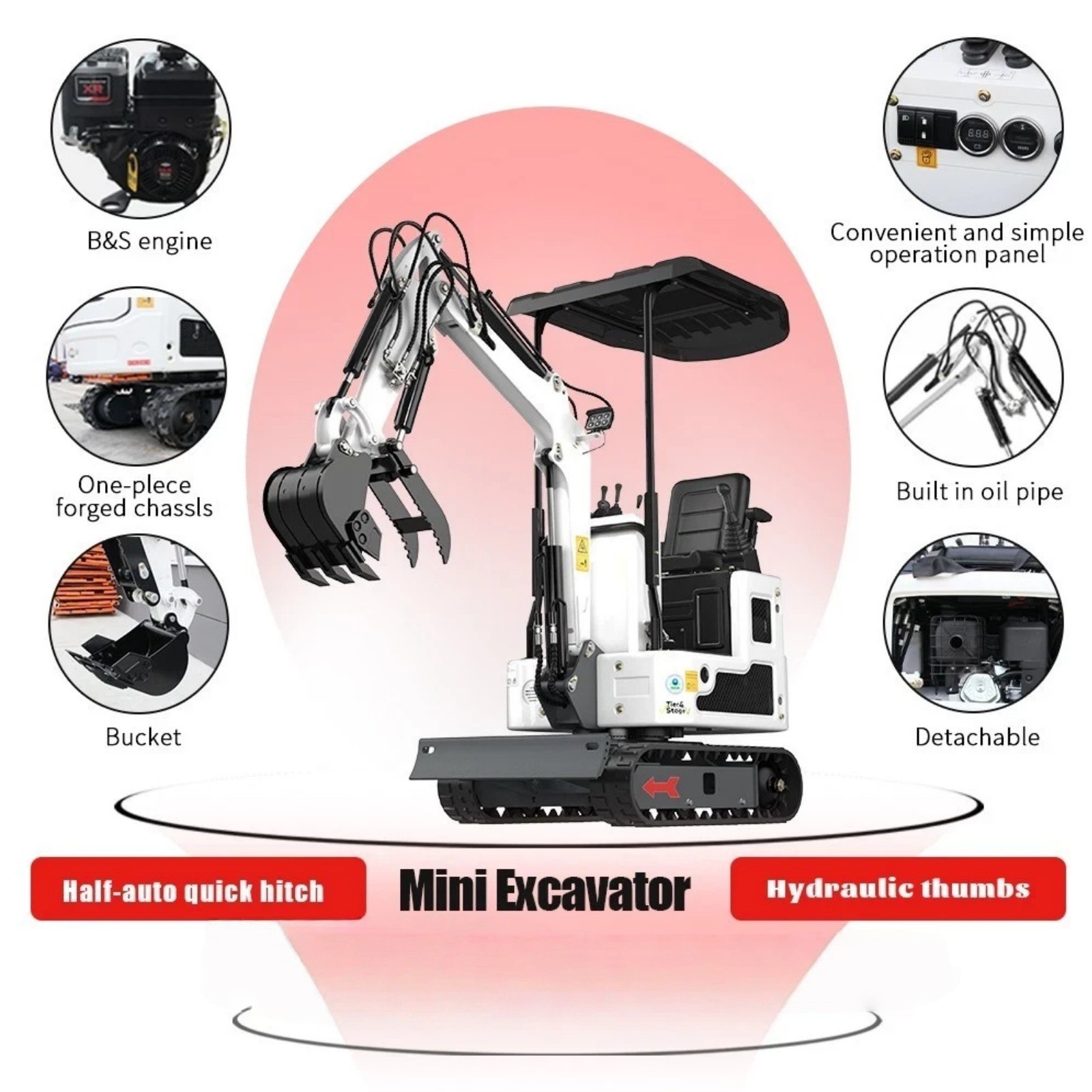 Upgraded 13.5HP Mini Skid Steer B&S Engine with 1Ton Mini Excavator 13.5HP B&S
