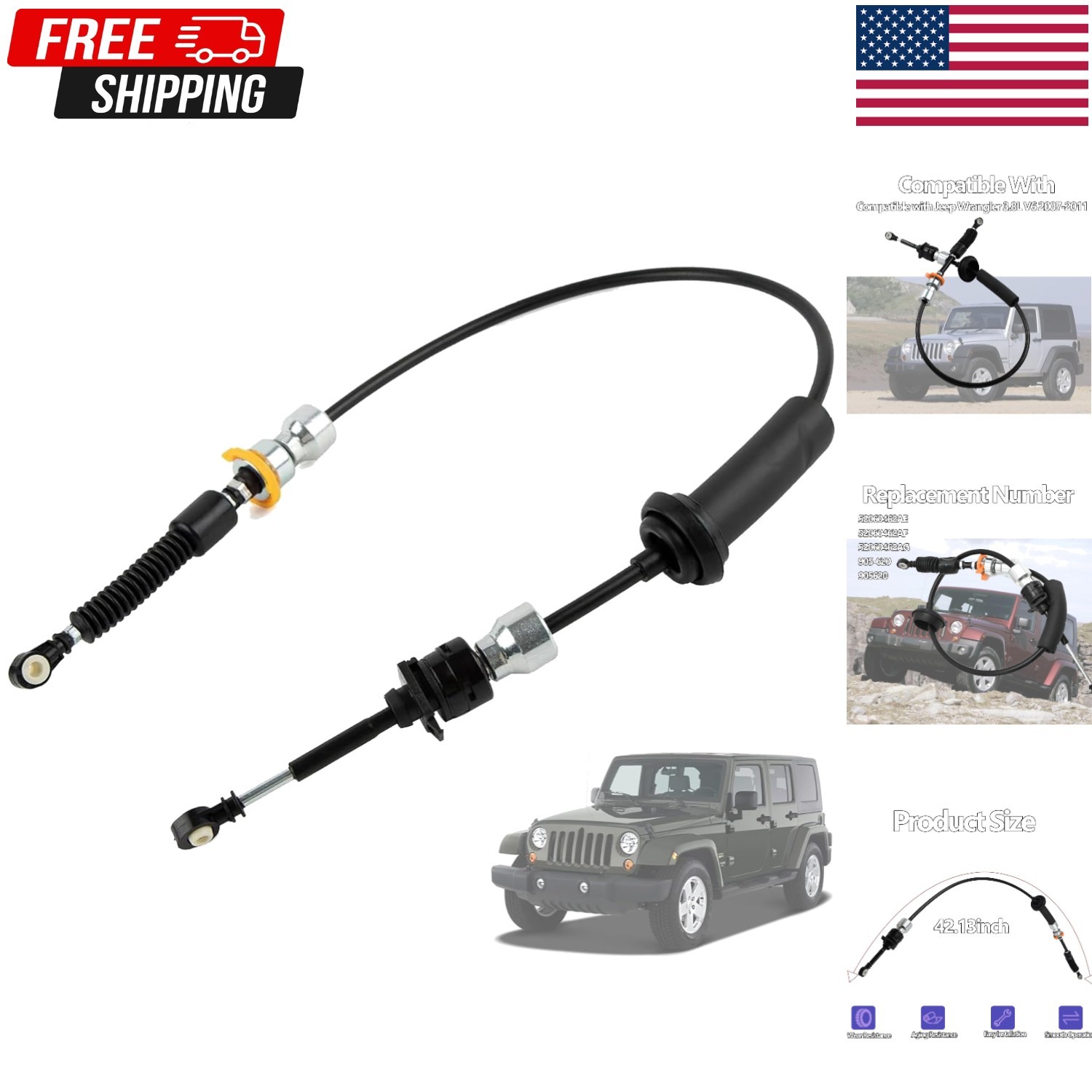 Transfer Case Shift Cable Compatible with Wrangler JK 4×4 3.8L V6 2007-2011, R