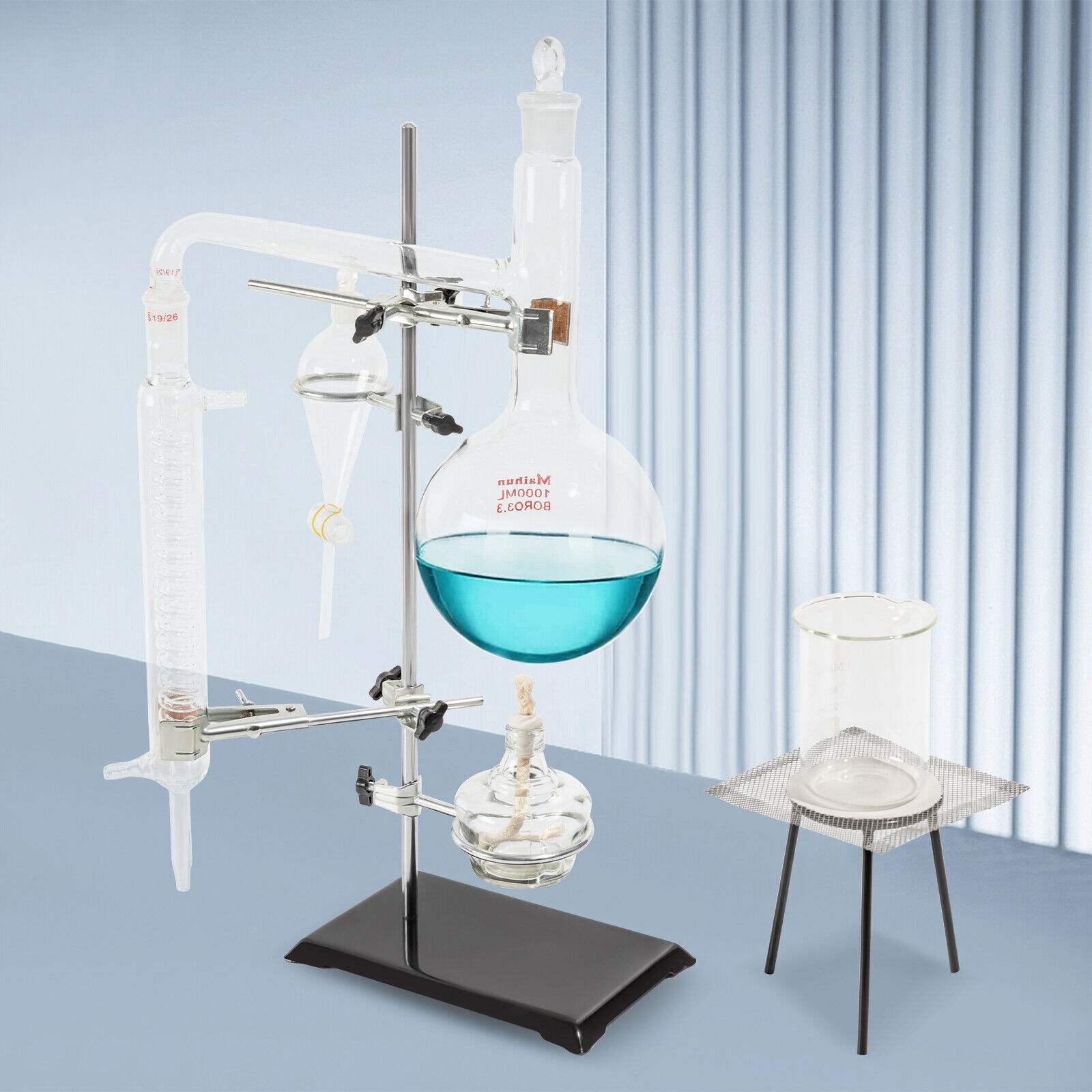 1000ml Distillation Apparatus Kit Chemistry Lab Essential Oil Distilling Glass