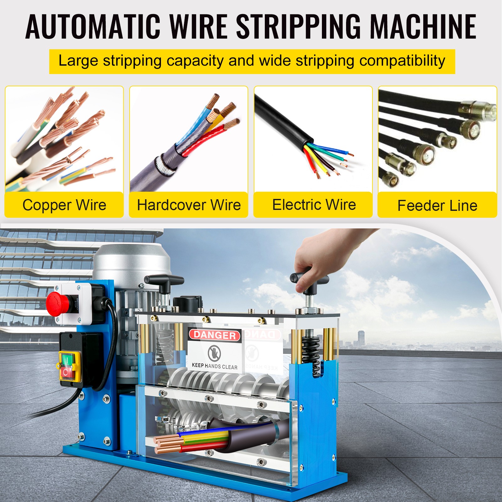 370W Electric Wire Stripping Machine 0.06-1.5in Power Cable Stripper
